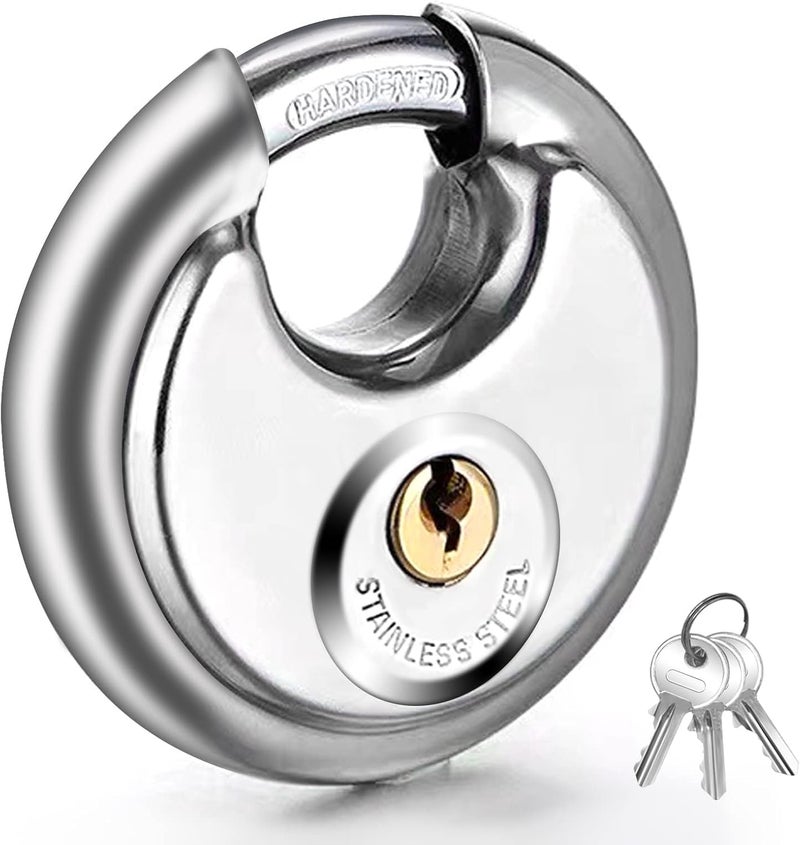 Vervida ® Keyed Padlock Stainless Steel Disc Lock with 3 Keys, 3/8 Inch Shackle 70mm, Heavy Duty Lock Outdoor Waterproof Storage Lock for Warehouse, Garage, Storage Locker, and Outdoors (1 Pack) - Image 1